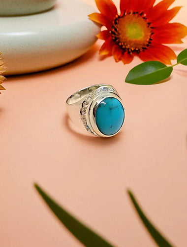 Turquoise with Zircon (Feroza Ring)