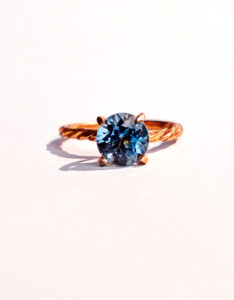 London Blue Topaz Gold Ring – Twisted Band Elegance